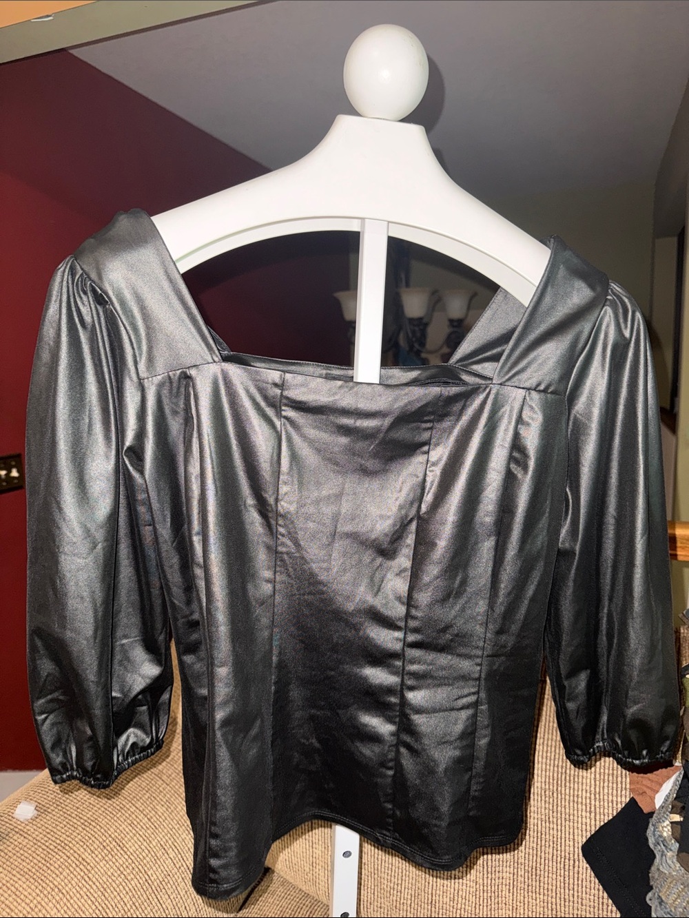 Women's Silver Metallic Square-Neck Blouse